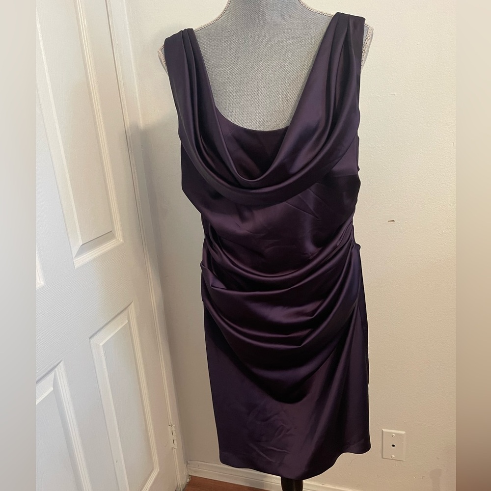 Elegant Purple Satin Draped Cocktail Dress
